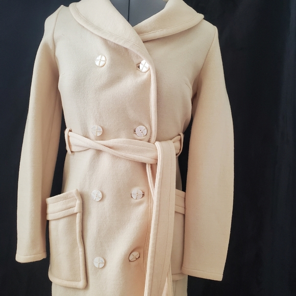 Vintage beige Virgin wool trench button coat - Picture 1 of 12